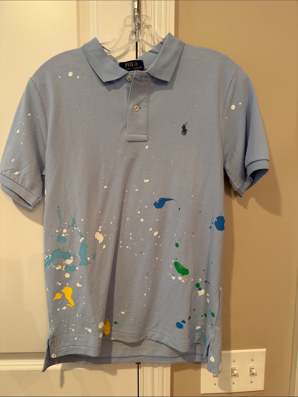 Ralph Lauren Light Blue Polo with Multicolor Paint Splatter - Kids